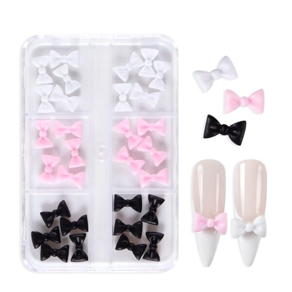S.A.V.I 3D Bowknot Nail Art Decorations - 30 PCs | Multi-Color Nail Charms (Black, White, Pink) | Cute Bow Nail Accessories for DIY Manicure, Acrylic Nails | Small Storage Box Included