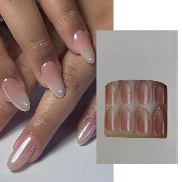 S.A.V.I 24 Pcs Press On Nails | Medium Length, Round Shape | Pink & Off-White Gradient Fake Nails | Reusable Artificial Nails with Natural Glossy Finish | Instant DIY Manicure for Women & Girls