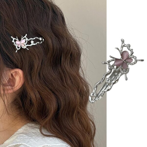 S.A.V.I Elegant Pink Butterfly Hair Clip for Women & Girls – Stylish Silver Metal Hair Accessory, Lightweight & Durable For Parties, Weddings – Unique Design