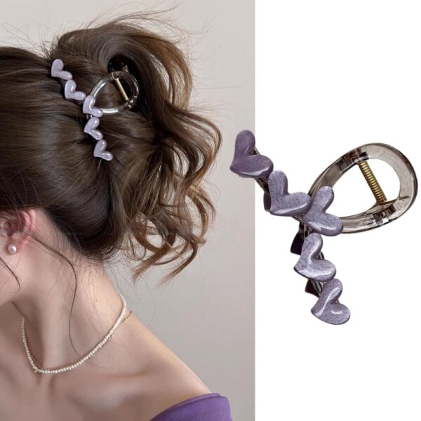 S.A.V.I 1Pc Stylish Purple Heart Design Hair Clip for Women & Girls | Trendy & Durable Hair Accessory | Lightweight for All Hairstyles | Ideal for Casual & Party Wear