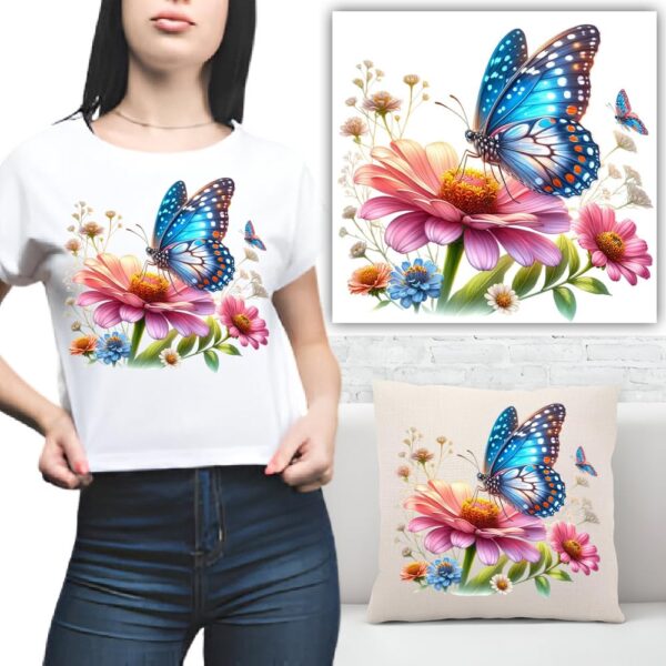 S.A.V.I 1PC Butterfly Flower Heat Transfer Iron-On Patch – 8.5x7 Inch Vibrant Applique for DIY T-Shirts, Hoodies, Denim, Pillows, & Backpacks | Washable Sticker for Clothes & Accessories