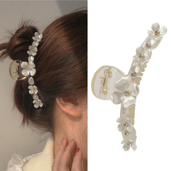 S.A.V.I 1 Pc Flower Crystal Hair Claw Clip for Women | Elegant Pearl & Rhinestone Design | Stylish Big Hair Accessory for Party, Wedding & Everyday Use