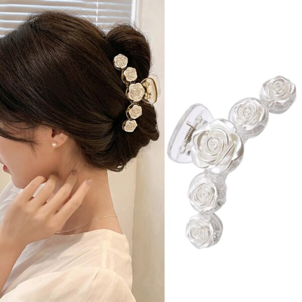 S.A.V.I White Rose Flower Hair Clip for Women & Girls | Elegant 10 cm Floral Claw Clip | Stylish Hair Accessory for Party, Wedding | Lightweight & Durable Design - 1 Pc
