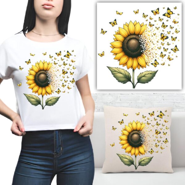 S.A.V.I Sunflower & Butterfly Iron-On Heat Transfer Patch, 7.5x8 Inch – Washable DIY Sticker for T-Shirts, Hoodies, Denim, Bags, Pillows – Easy Application, Perfect for Custom Designs