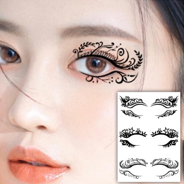 S.A.V.I 3 Pairs Temporary Eye Tattoo Stickers – Black Floral, Starry & Ornamental Designs – Waterproof, Easy to Apply Eye Makeup Art – Perfect for Parties, Festivals & Weddings