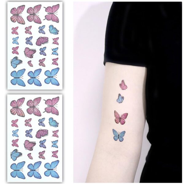 S.A.V.I 2Pcs Glitter Butterfly Temporary Tattoo Stickers - Vibrant Pink & Blue Design, Waterproof & Skin-Friendly - for Kids, Women, Party Accessories - Easy Application, Long-Lasting, 12x7.5 cm