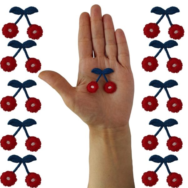 S.A.V.I Vibrant Cherry Embroidery Patch Set of 10 - DIY Sew-On Badges for Clothes, Jackets, Dresses, Blouses, Scarves, Hats, Bags, Jackets, Vests, Skirts, T-Shirts, Sweaters, Tank Tops (Red)