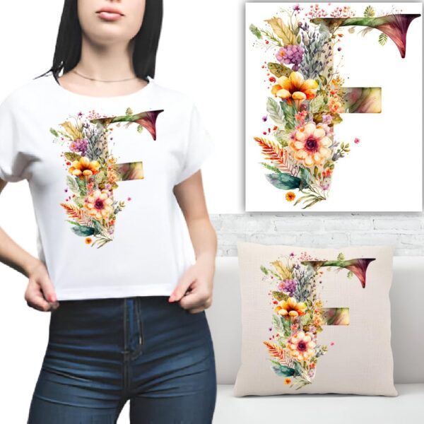 S.A.V.I 1PC Floral Alphabet Iron-On Patch – Washable Heat Transfer Sticker for DIY T-Shirts, Jeans, Pillows, Backpacks, Hats – Easy Applique with Beautiful Flower Design – Clothing & Accessories Patch (F)
