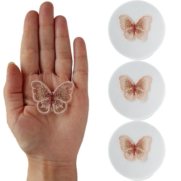 S.A.V.I 3 PCS. Butterfly Embroidered Appliqué Patches, Sew-On, Lightweight, 4.1 x 3.2 cm, Ideal for DIY Clothes, Dresses, Scarves, Bags, Accessories, Crafts (Light Pink)