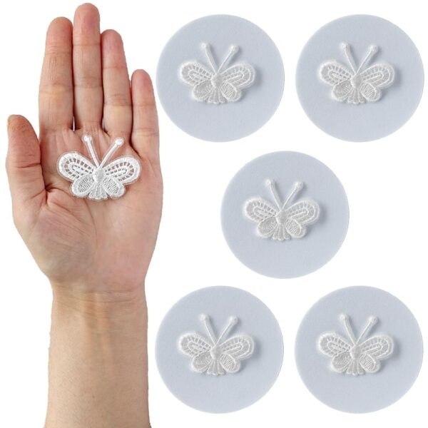 S.A.V.I 5PCS. Embroidered Butterfly Appliqué Patches - Delicate Organza White Lace Design | Easy Sew-On for Craft Projects, Clothing, Accessories | Ideal for DIY Decor (1.7x1.4 inches)
