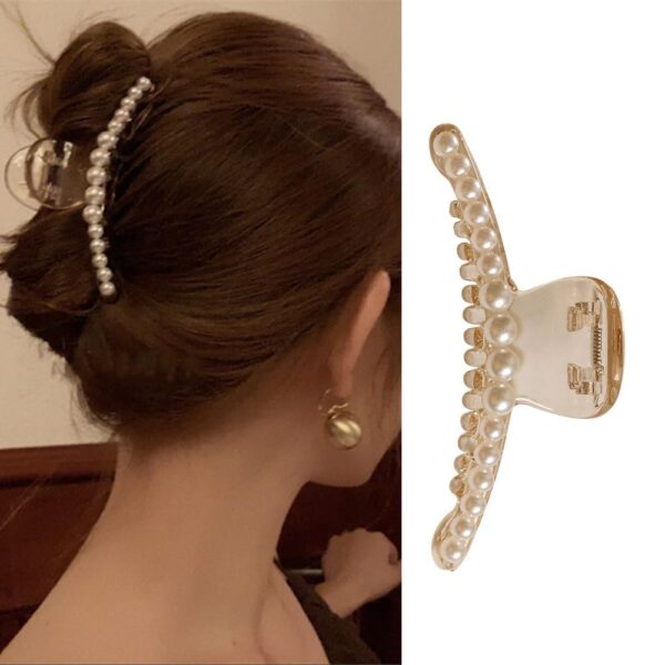 S.A.V.I Large Pearl Hair Claw Clip for Women | Gold Finish | Non-Slip Grip | Stylish Updo & Hair Styling Accessory | Durable & Trendy | For All Hair Types