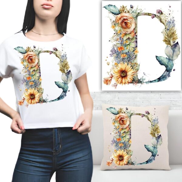 S.A.V.I 1PC Floral Alphabet Iron-On Patch – Washable Heat Transfer Sticker for DIY T-Shirts, Jeans, Pillows, Backpacks, Hats – Easy Applique with Beautiful Flower Design – Clothing & Accessories Patch (D)