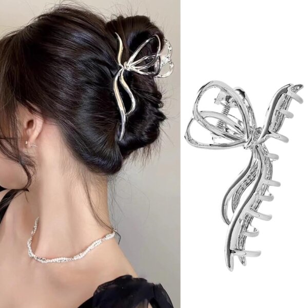 S.A.V.I Elegant Silver Metal Butterfly Hair Clutch - Stylish Hair Accessory for Women & Girls | Durable Design | Trendy & Versatile Hair Styling Clip