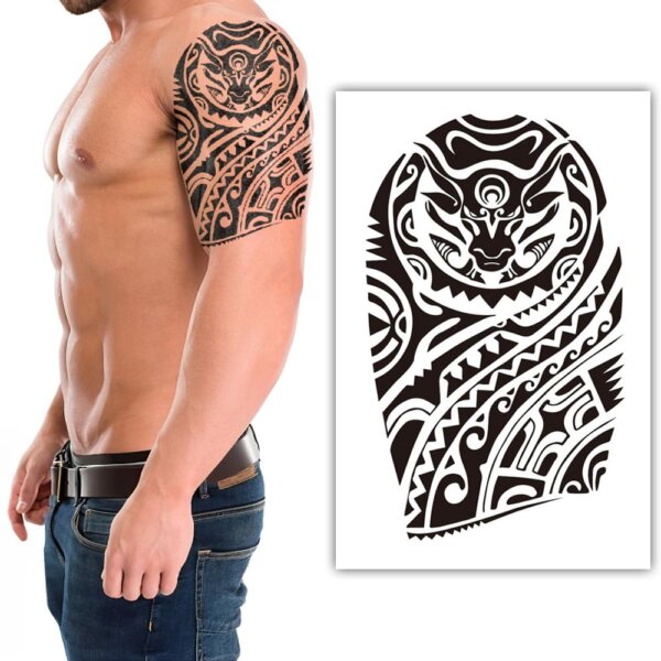 S.A.V.I Tribal Tiger Arm Temporary Tattoo Sheet | Bold Black Waterproof Design | 21x15 cm | Easy-to-Apply & Durable Body Art for Men | Fashion & Event Ready