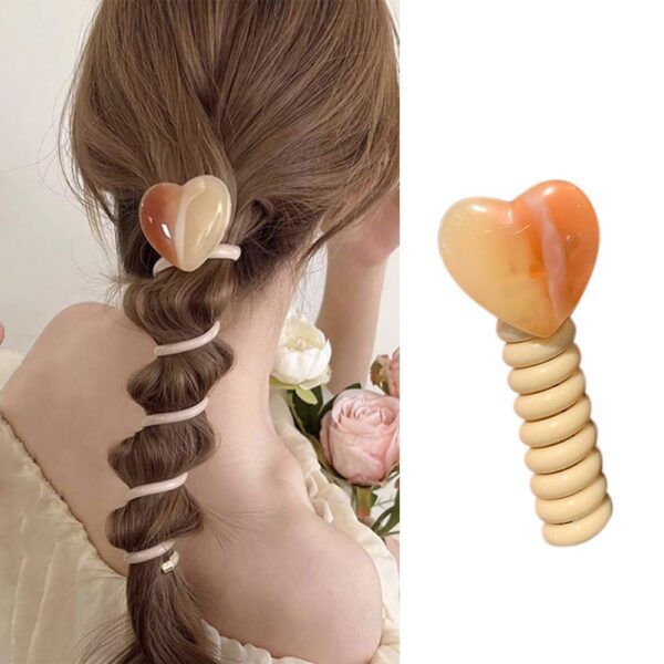 S.A.V.I Heart-Shaped Telephone Wire Hair Band | 7CM Spiral Hair Accessory for Women & Girls | Durable Elastic Hair Tie for Braid & Ponytail | Stylish, Trendy & Comfortable - 1 Pc