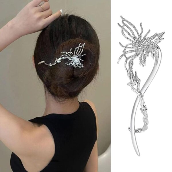 S.A.V.I Silver Butterfly Hair Clip for Women | 14 cm Stylish Metallic Hair Clutch | Elegant Floral Design for Buns & Updos | Perfect Hair Accessory for Party, Wedding