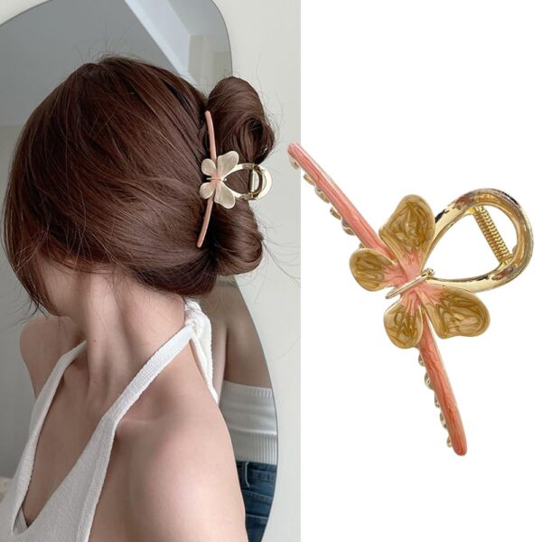 S.A.V.I Pink Enamel Butterfly Hair Clutch Clip | Gold-Plated Hair Accessory for Women | Stylish & Elegant Design for Buns & Hairstyles | Lightweight, Durable - 1pc