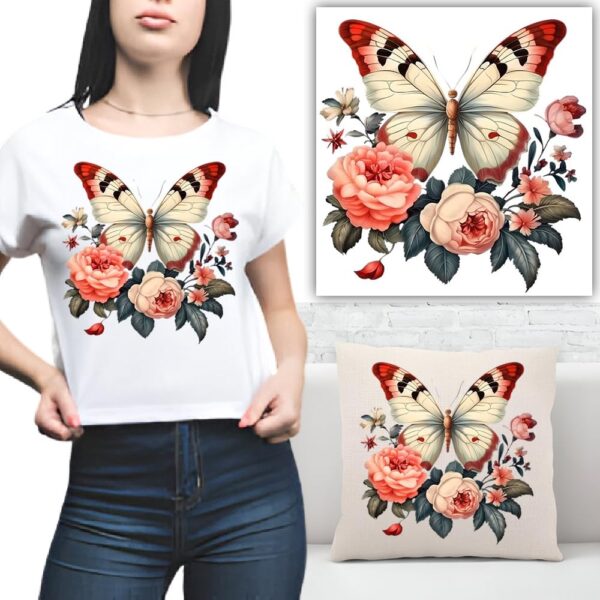S.A.V.I Butterfly Flower Applique Patch Iron-On Heat Transfer Sticker, 8.5x8.2 Inches, DIY Washable Decor for T-shirts, Hoodies, Jeans, Pillows, Backpacks - Stylish Floral Design for Clothing & Accessories