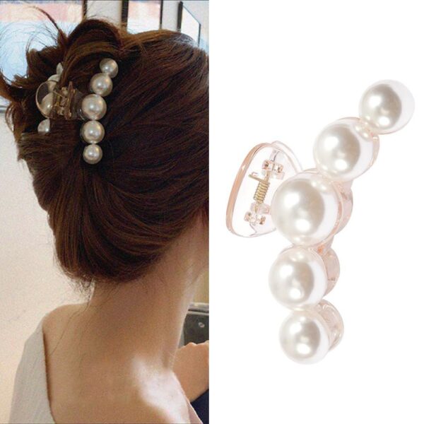 S.A.V.I Pearl Hair Clip for Women & Girls, Large Pearl Hair Claw for Stylish Bun & Updo - Durable Hair Accessory for All Hair Types, Ideal for Dailywear & Party Use (1 Pc)