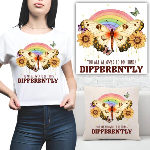 S.A.V.I Colorful Rainbow Butterfly Iron-On Heat Transfer Patch | DIY Washable Applique for T-Shirts, Hoodies, Jeans, Backpacks & Pillows | 7.5x8.5 Inch Fabric Sticker | Craft Design