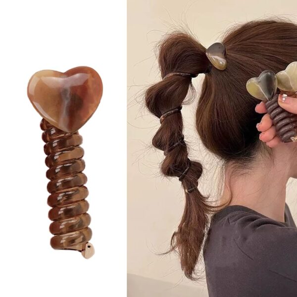 S.A.V.I Stylish Brown Heart Telephone Wire Hair Band - 7cm Tangle-Free Elastic for Braid & Ponytail | Durable Hair Accessories for Women & Girls | Ideal for Every Hair Types