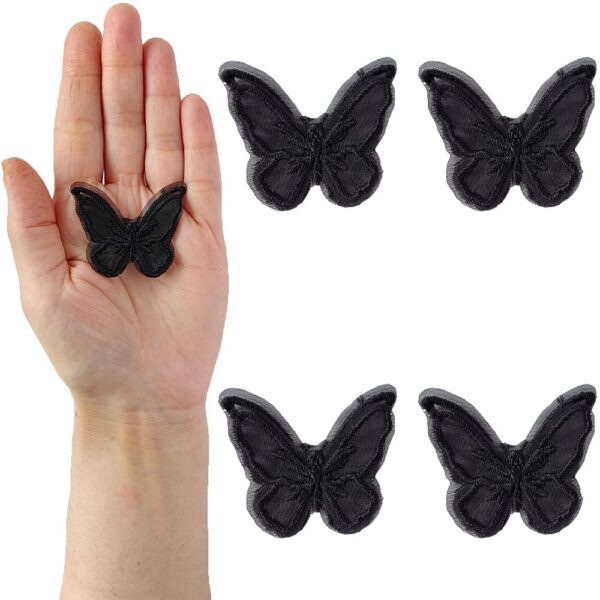S.A.V.I 4PCS Black Butterfly Appliqué Patches | Delicate Organza Lace Design | Easy Sew-On Patches for Craft Projects, Clothing, Accessories | Decorative Patch Set (1.3x1.6 Inches)
