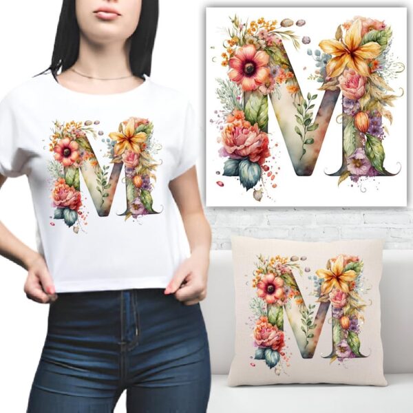 S.A.V.I 1PC Floral Alphabet Iron-On Patch – Washable Heat Transfer Sticker for DIY T-Shirts, Jeans, Pillows, Backpacks, Hats – Easy Applique with Beautiful Flower Design – Clothing & Accessories Patch (M)