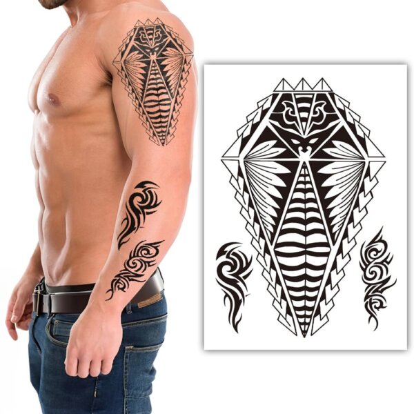 S.A.V.I 1Pc Tribal Style Temporary Tattoo Sheet, Black Waterproof Snake & Tribal Design, 21x15cm, Easy to Apply & Remove, Long-Lasting Ink, Bold Patterns for Arm & Forearm for Men