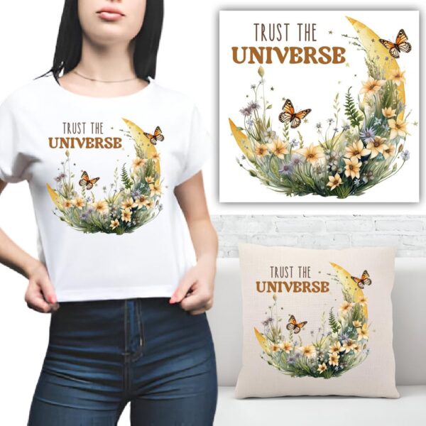 S.A.V.I Trust The Universe Premium Iron-On Transfer Patch (8.5x8 Inch) | Washable Heat Transfer Sticker for T-Shirts, Hoodies, Backpacks, Pillows & More | DIY Fashion Applique for Apparel Lovers