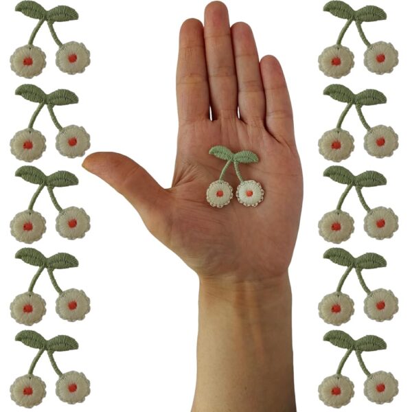 S.A.V.I Vibrant Cherry Embroidery Patch Set of 10 - DIY Sew-On Badges for Clothes, Jackets, Dresses, Blouses, Scarves, Hats, Bags, Jackets, Vests, Skirts, T-Shirts, Sweaters, Tank Tops (White)