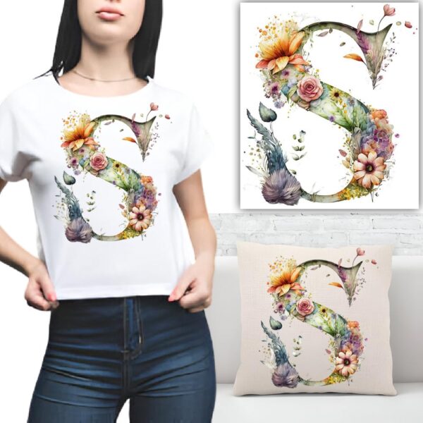 S.A.V.I 1PC Floral Alphabet Iron-On Patch – Washable Heat Transfer Sticker for DIY T-Shirts, Jeans, Pillows, Backpacks, Hats – Easy Applique with Beautiful Flower Design – Clothing & Accessories Patch (S)