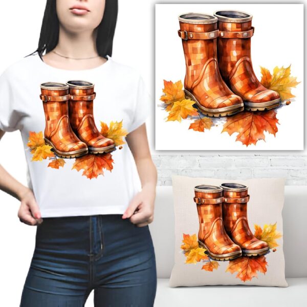 S.A.V.I Autumn Style Iron-On Patch - Brown Boots with Leaves Design, 8.5x7 Inches, Washable Heat Transfer Sticker for DIY T-Shirts, Hoodies, Bags, Pillows & More – Easy-to-Apply Applique for All Fabrics