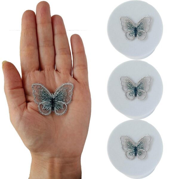 S.A.V.I 3 PCS. Butterfly Embroidered Appliqué Patches, Sew-On, Lightweight, 4.1 x 3.2 cm, Ideal for DIY Clothes, Dresses, Scarves, Bags, Accessories, Crafts (Grey)