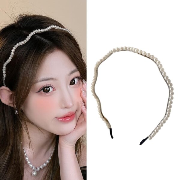 S.A.V.I Elegant Pearl Hairband for Women & Girls – Stylish Wavy Design, Comfortable Fit – White Hair Accessory for Weddings, Parties – Trendy Headband for Hairstyles (1 Pc)