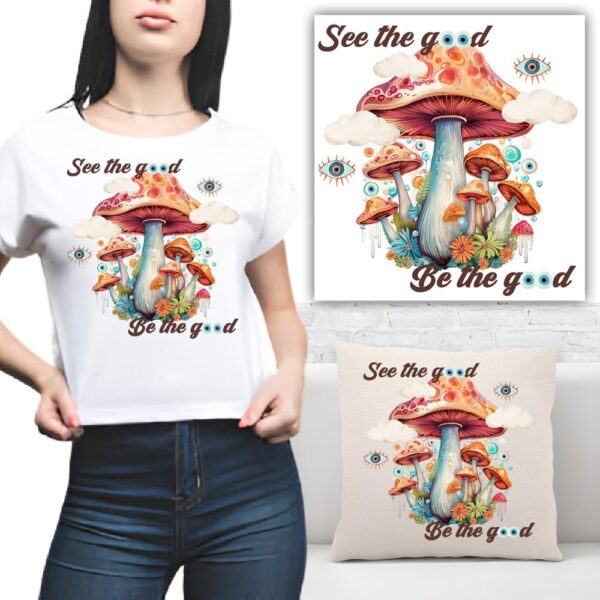 S.A.V.I Vibrant Mushroom Iron-On Patch – 8x8.5 Inch, Washable Heat Transfer Sticker for DIY T-Shirts, Hoodies, Jeans, Backpacks, Pillows – Durable & Stylish Fabric Applique – Easy to Apply