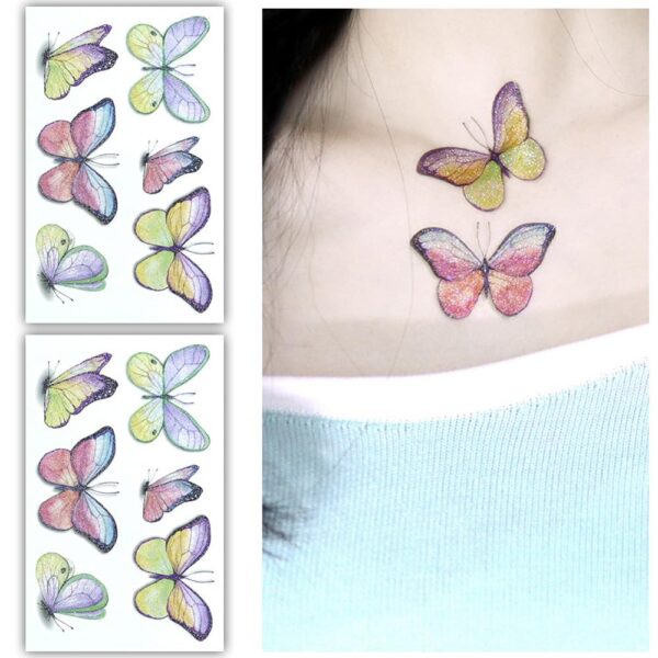 S.A.V.I 2pcs Glittery Butterfly Temporary Tattoos (12x7.5cm) | Vibrant Multicolor Yellow, Pink, Purple & Green Designs | Skin-Friendly, Easy-to-Apply for Kids & Adults | Party & Festival Ready