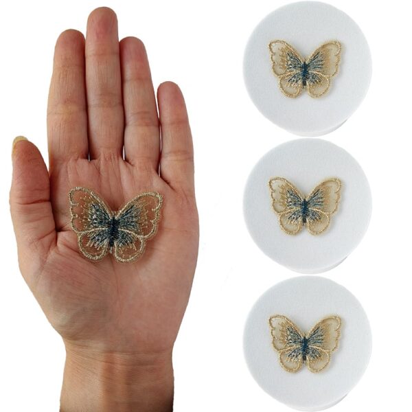 S.A.V.I 3 PCS. Butterfly Embroidered Appliqué Patches, Sew-On, Lightweight, 4.1 x 3.2 cm, Ideal for DIY Clothes, Dresses, Scarves, Bags, Accessories, Crafts (Beige)