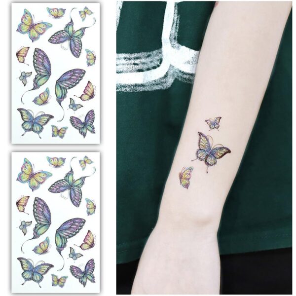 S.A.V.I Colorful Glittery Butterfly Temporary Tattoo Stickers - Set of 2 Sheets, Skin-Safe, Easy-to-Apply, Long-Lasting Multicolor Designs for Parties, Festivals, Kids & Adults (12cm x 7.5cm)