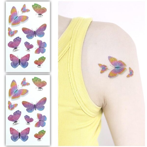 S.A.V.I 2 Pcs Glittery Multicolor Butterfly Temporary Tattoo Stickers – Bright Rainbow Design | Waterproof, Skin-Friendly | Ideal for Kids & Adults | Parties, Festivals
