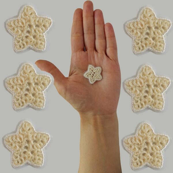S.A.V.I Set of 6 Star-Shaped Lace Non-Adhesive Embroidered Appliqué Patches for Clothes, Dresses, Hats, Bags, Jackets – DIY Beige/Cream