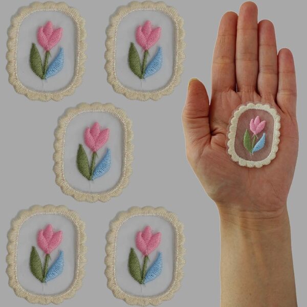 S.A.V.I Pink Heart & Flower Oval Embroidered Appliqué Patches - Set of 5 DIY, Non-Adhesive for All Fabrics - Dresses, Blouses, Scarves, Hats, Bags, Jackets, Vests, Skirts, T-Shirts, Sweaters, Tank Tops