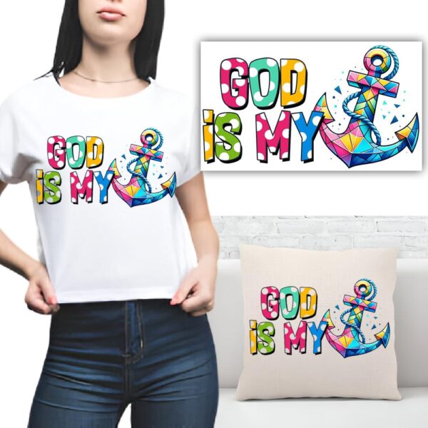 S.A.V.I 1PC Vibrant 'God is My Anchor' Iron-On Heat Transfer Patch – Washable DIY Fabric Sticker for T-Shirts, Hoodies, Jeans, Pillows – Easy Customization for Clothing, Bags & Accessories