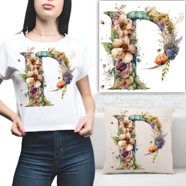 S.A.V.I 1PC Floral Alphabet Iron-On Patch – Washable Heat Transfer Sticker for DIY T-Shirts, Jeans, Pillows, Backpacks, Hats – Easy Applique with Beautiful Flower Design – Clothing & Accessories Patch (P)