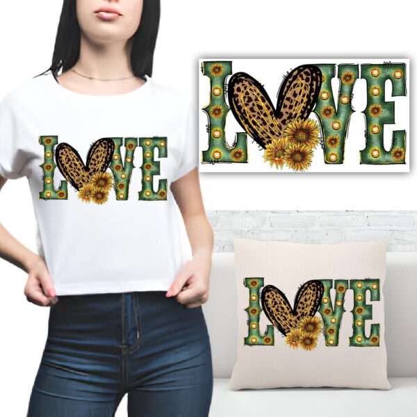 S.A.V.I Sunflower Love Applique Patch Iron-On Sticker for DIY | Washable Heat Transfer Design for T-Shirts, Hoodies, Denim, Bags | Leopard Heart Print | 8.5 x 4 Inch Size