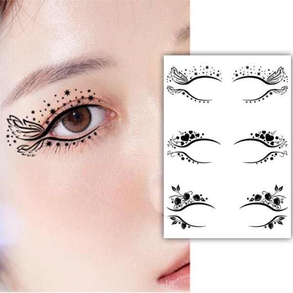 S.A.V.I 3 Pairs Elegant Black Temporary Eye Tattoos for Women | Eyeliner Stickers with Floral, Star & Artistic Designs | Waterproof, Long-Lasting Makeup for Festivals, Parties & Weddings | Easy to Apply
