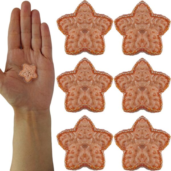 S.A.V.I Set of 6 Small Peach Star Sew-on Embroidered Appliqué Patch | Non-Adhesive, Lightweight 0.35g | DIY Clothes, Bags, Hats, Jackets, Jeans, Sweater
