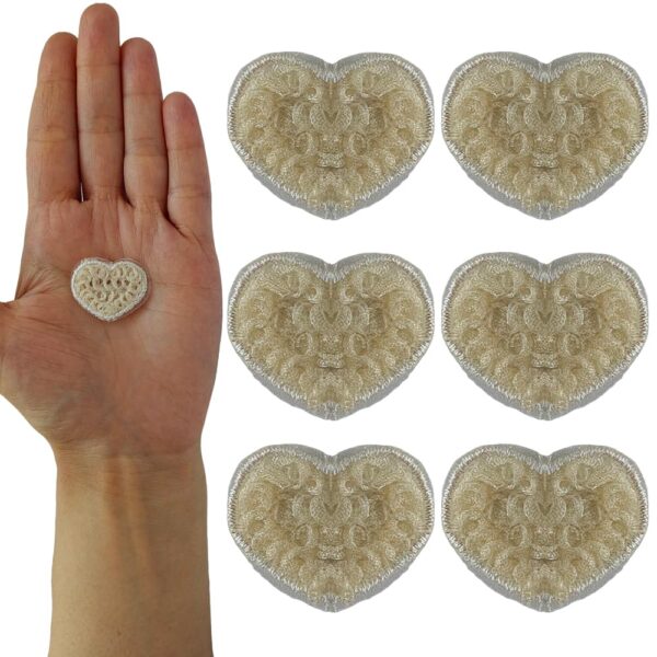 S.A.V.I Heart-Shaped Embroidered Patches - Set of 6, Elegant Off-White, Perfect for DIY Clothes, Bags, Jackets, Hats, Craft Decoration