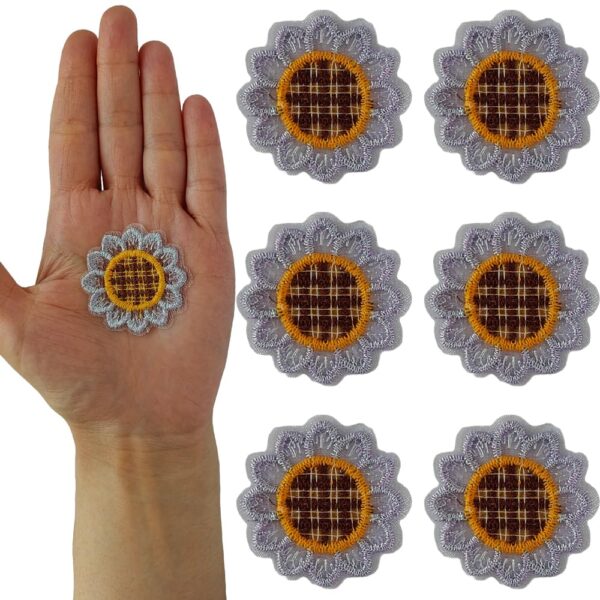 S.A.V.I Non-Adhesive Sunflower Sew-on Embroidered Appliqué Patch Pack of 6, Lightweight 0.4g, Perfect for DIY Embroidery on Clothes, Hats, Bags, Jackets, Craft Projects, Sweater, Jeans (Purple)