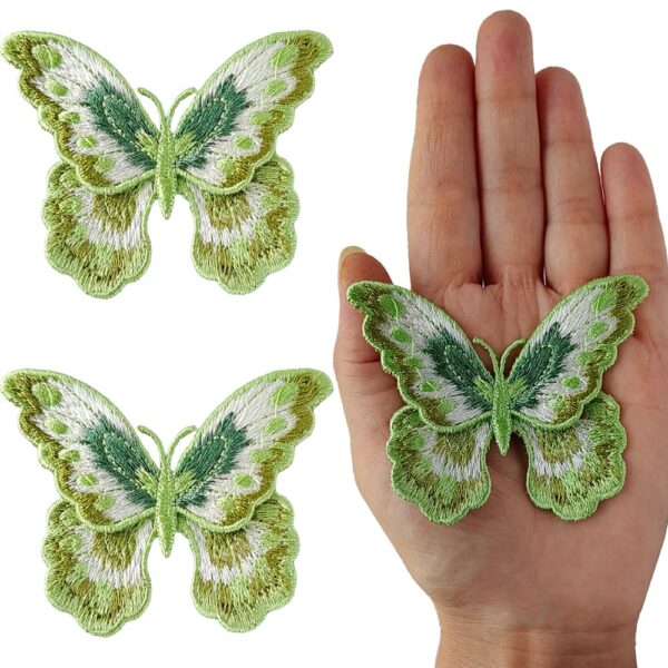 S.A.V.I 2PCS, Green & White Butterfly Embroidered Patch, Sew-On Appliqué, Perfect for DIY Crafts & Clothing – Durable, Washable, Ideal for Dresses, Jackets, Bags, 8x5.8 cm
