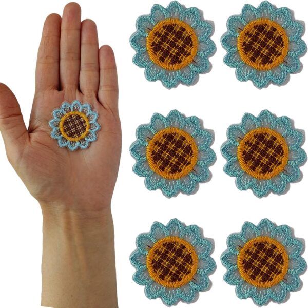 S.A.V.I Non-Adhesive Sunflower Sew-on Embroidered Appliqué Patch Pack of 6, Lightweight 0.4g, Perfect for DIY Embroidery on Clothes, Hats, Bags, Jackets, Craft Projects, Sweater, Jeans (Blue)